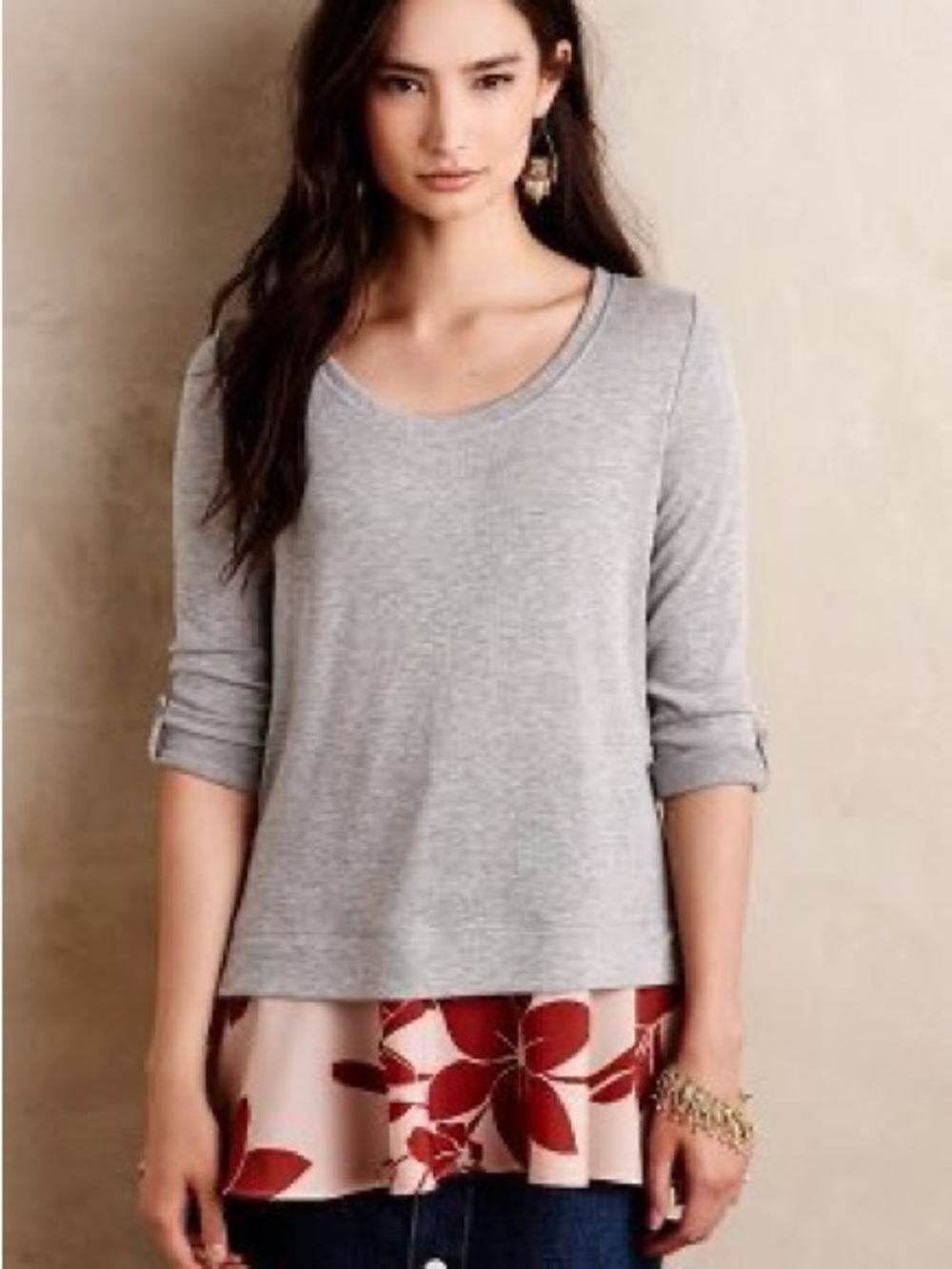 Anthropologie Gray Scoop Neck 3/4 Sleeve Tunic